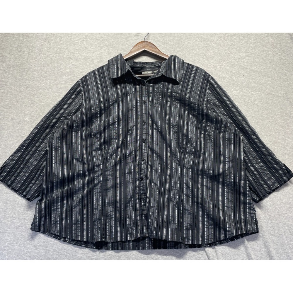 Apt. 9 Blouse Top Womens 3X Black White Vertical Striped Stretch Button Front